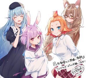 Rating: Safe Score: 10 Tags: animal_ears benino_atsu bunny_ears dress haneda_tobari jingai_kyoushitsu_no_ningengirai_kyoushi megane minazuki_kyouka oogami_isaki seifuku usami_sui User: VigorousMMM