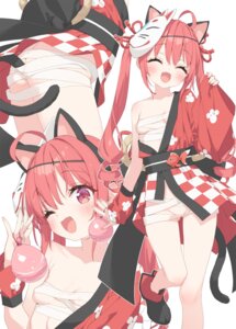 animal_ears ass bandages hazuki_watora japanese_clothes kani_biimu loli nekomimi nopan sarashi skirt_lift tail