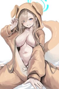 animal_ears blue_archive halo ichinose_asuna inumimi kraken_mikan no_bra open_shirt pajama tail wet