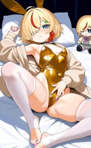 animal_ears bunny_ears bunny_girl cameltoe chibi loli no_bra shenqi_xiaohuang sweater thighhighs