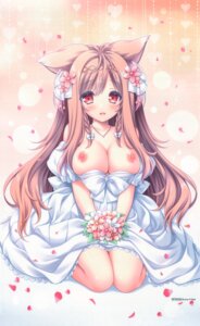 Rating: Questionable Score: 28 Tags: animal_ears breasts dress kitsune lump_of_sugar mito_kohaku moekibara_fumitake nipples no_bra raw_scan skirt_lift tayutama tayutama_2 wedding_dress User: k25c2yf