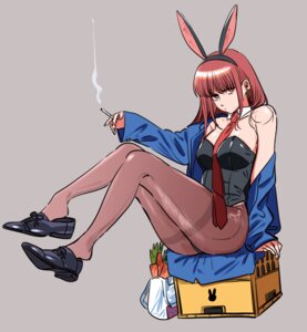 animal_ears bunny_ears bunny_girl jinushi no_bra pantyhose smoking super_no_ura_de_yani_suu_futari yamada_(yanisuu)