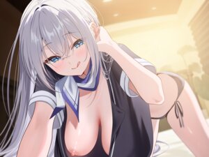 breasts nipples no_bra open_shirt pantsu piyopoyo string_panties uniform