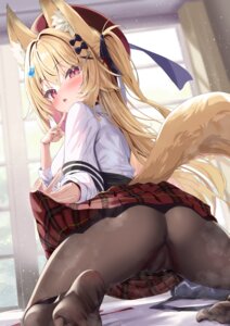 animal_ears ass cameltoe nyahu_(nyahu_77) pantyhose seifuku skirt_lift tail