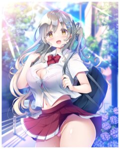 bra kibii_mocha kimi_to_koisuru_happy_summer kunoki_nozomi open_shirt pantsu pulltop_latte see_through seifuku skirt_lift thong wardrobe_malfunction