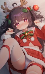 blue_archive cameltoe christmas halo horns kasumizawa_miyu kohaku_rinne loli pantsu skirt_lift thighhighs