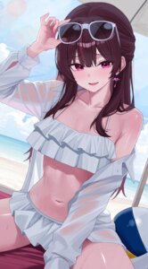 bikini dress_shirt jururu megane open_shirt see_through sei_(0724sei6) swimsuits waktaverse wet wet_clothes