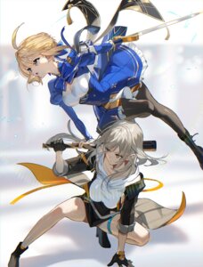 armor artoria_pendragon_(fate) crossover fate/stay_night garter honkai:_star_rail pantyhose scottie skirt_lift stelle sword weapon