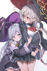 blue_archive crossover elaina_(majotabi) halo huwari majo_no_tabitabi seifuku shirao_eri witch yuri