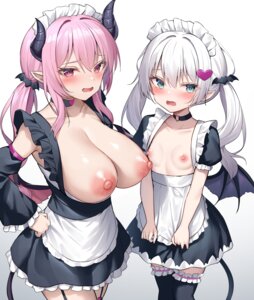 alexmaster breasts devil garter horns loli maid nipples no_bra pointy_ears tail thighhighs wings