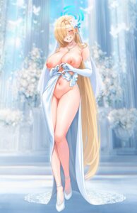 blue_archive breasts dress halo heels ichinose_asuna nipples no_bra nopan pussy st_r uncensored wedding_dress