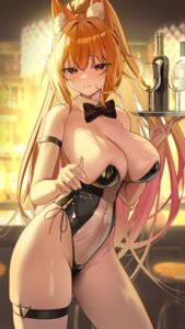 animal_ears dungeon_fighter ellin_meiji garter kitsune leotard no_bra see_through tagme tail waitress