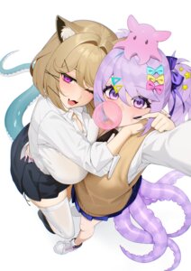 Rating: Questionable Score: 42 Tags: animal_ears arknights bra ett kirara_(arknights) pointy_ears see_through seifuku selfie skirt_lift sweater tail tentacles thighhighs utage_(arknights) User: lacepanties