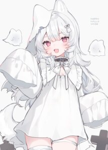 animal_ears dress garter halloween mokyuko nekomimi tail