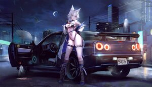 Rating: Questionable Score: 35 Tags: animal_ears bikini fishnets heels heterochromia kcar66t open_shirt swimsuits tattoo thighhighs torn_clothes User: Genex