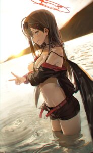 angel bikini blue_archive breast_hold hidulume nakamasa_ichika swimsuits wet wings