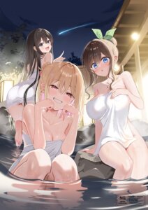 ass bathing breast_hold naked onsen piyopoyo see_through towel wet