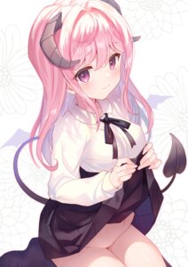 devil horns loli nopan skirt_lift tail takei_ooki ties wings