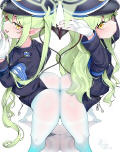 blue_archive halo loli pantyhose pointy_ears skirt_lift tachibana_hikari tachibana_nozomi tagme tail uniform