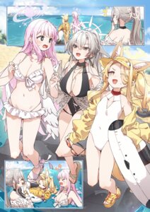 angel animal_ears bikini bikini_top blue_archive halo kirifuji_nagisa kitsune kusaka_shi megane misono_mika swimsuits tail wet wings yurizono_seia