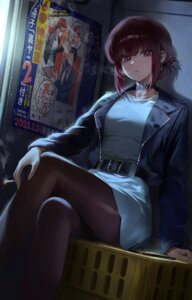 dress ori_(0rizuru) pantyhose sasaki_(yanisuu) skirt_lift smoking super_no_ura_de_yani_suu_futari yamada_(yanisuu)