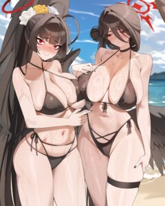 angel bikini blue_archive ddog garter hanekawa_hasumi kenzaki_tsurugi swimsuits symmetrical_docking wet wings yuri