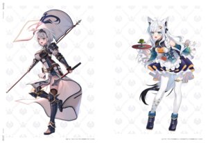 Rating: Safe Score: 17 Tags: animal_ears armor asian_clothes garter hololive hololive_gamers kitsune maid pantyhose rosuuri shirakami_fubuki shirogane_noel tail thighhighs waitress weapon User: Anonymous