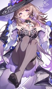 dress feet garter herta hong honkai:_star_rail no_bra pantyhose see_through skirt_lift witch