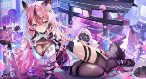 animal_ears bondage bra garter indie_virtual_youtuber isari_sensei sachi_mizora_(vtuber) see_through sword tail thighhighs torn_clothes wet