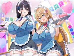 bra cleavage maid open_shirt seifuku stockings thighhighs umiharu waitress