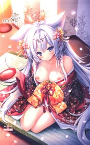 Rating: Questionable Score: 28 Tags: animal_ears breasts kikura_mikami_no_hime kimono lump_of_sugar moekibara_fumitake nipples no_bra open_shirt raw_scan sake skirt_lift tayutama tayutama_zero User: k25c2yf