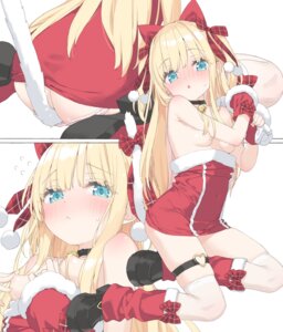 animal_ears ass breasts christmas dress garter kani_biimu loli nekomimi nipple_slip no_bra pantsu panty_pull shimapan shimotsuki_potofu skirt_lift tail thighhighs
