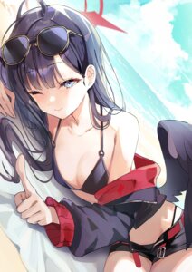 angel bikini blue_archive megane misyune nakamasa_ichika open_shirt swimsuits wings