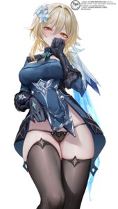 Rating: Questionable Score: 35 Tags: cameltoe dress genshin_impact lumine pantsu pottsness skirt_lift thighhighs thong User: lacepanties