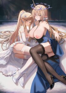 breasts cartethyia dress fleurdelys halo heels horns nipples no_bra pantsu pointy_ears ru_zhai skirt_lift stockings tattoo thighhighs thong wet wuthering_waves