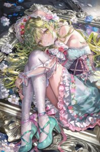 heels lolita_fashion momoko_(momopoco) skirt_lift thighhighs yukari_(momoko)