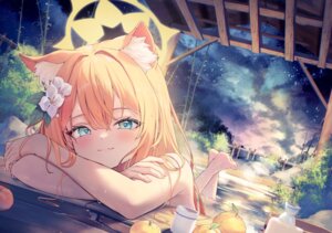 animal_ears blue_archive chiu538 halo iochi_mari nekomimi onsen wet