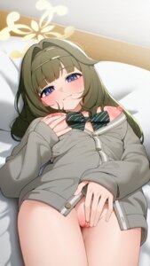 blue_archive bottomless breast_grab breasts ett halo masturbation nipples no_bra open_shirt pussy shiina_tsumugi_(blue_archive) sweater uncensored