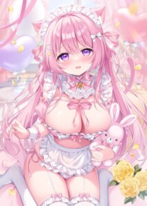 animal_ears detexted maid nekomimi no_bra pantsu see_through siooooono stockings string_panties tail thighhighs