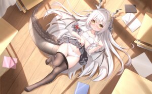 bra cameltoe horns loli open_shirt pantsu pantyhose pointy_ears qian_hen see_through seifuku skirt_lift tail wings
