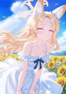 animal_ears blue_archive dress halo kitsune rin0214tw see_through skirt_lift summer_dress yurizono_seia