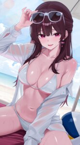 bikini dress_shirt jururu megane open_shirt see_through sei_(0724sei6) swimsuits waktaverse wet wet_clothes