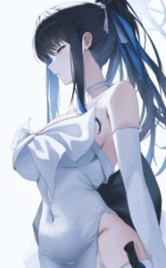 blue_archive dress halo joumae_saori moda_(mo_da_3) no_bra stockings thighhighs weapon