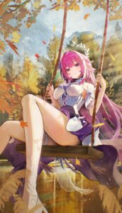 akahoshi_azu cyrene dress garter honkai:_star_rail no_bra pointy_ears skirt_lift